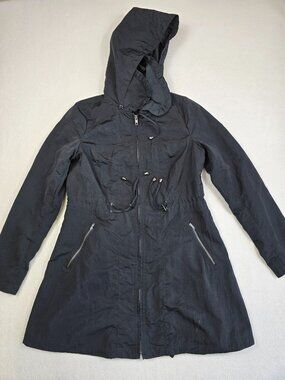 Black Rivet Womens Small Jacket Hooded Trench Coat
